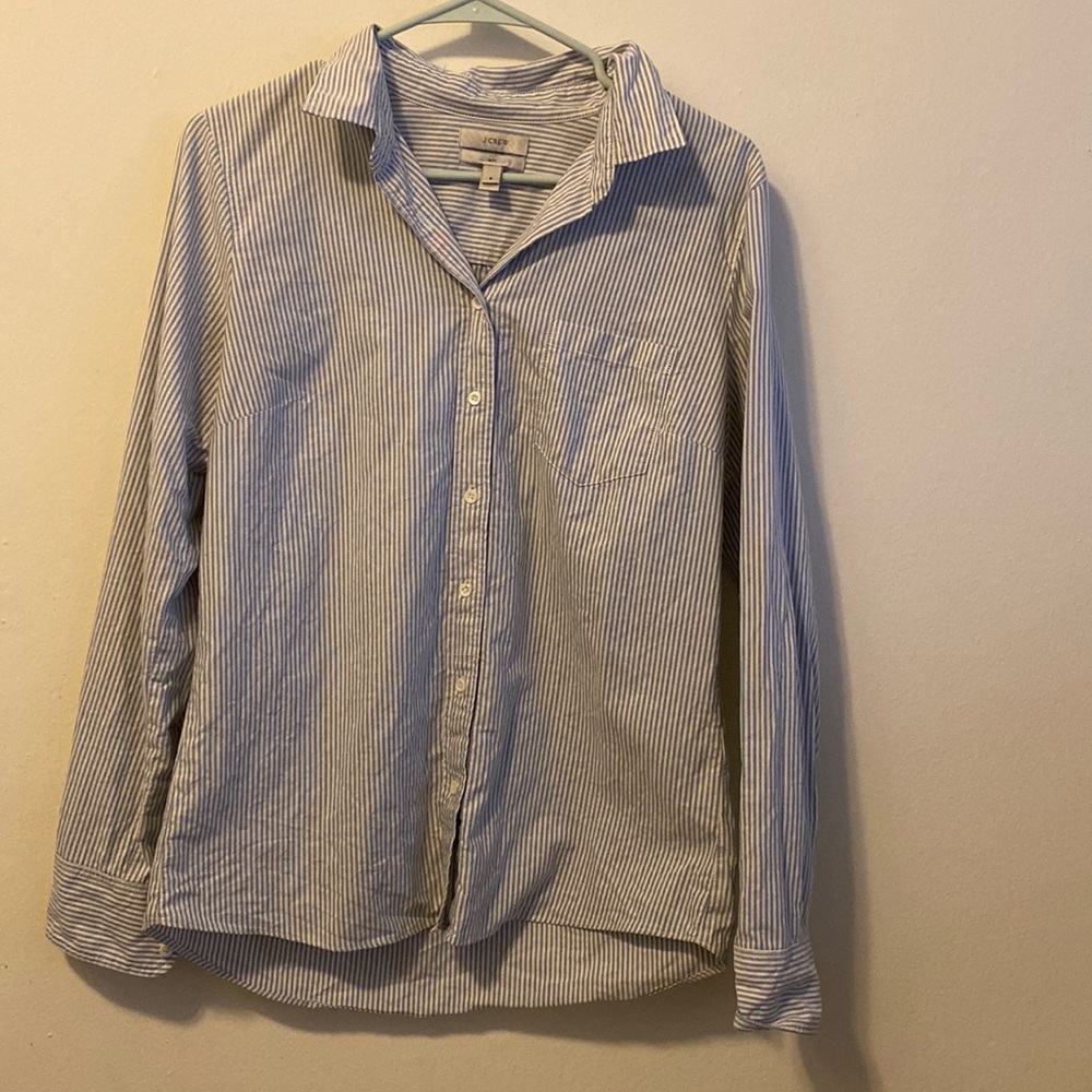 J Crew “Boy” Cotton Blue Striped Blouse